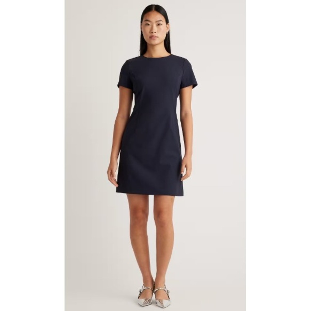 Quince Italian Wool Short Sleeve Dress Navy 8 New With Tags